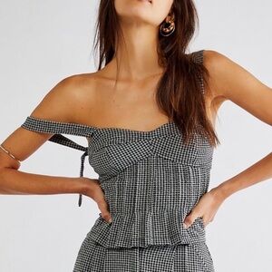 Free People NWOT Black and White Gingham Peplum Top